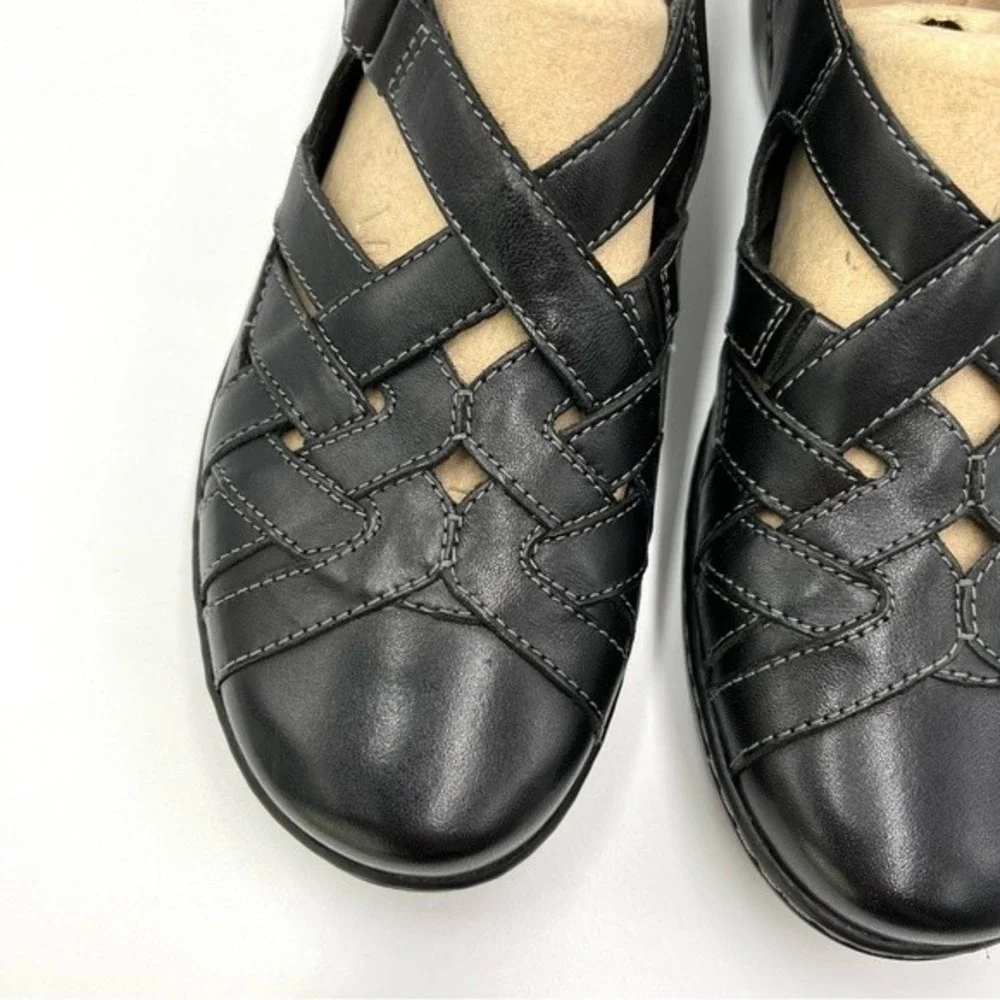 Clarks Size 9 Cora Dream Black Leather Fisherman Style Casual‎ Comfort Shoes